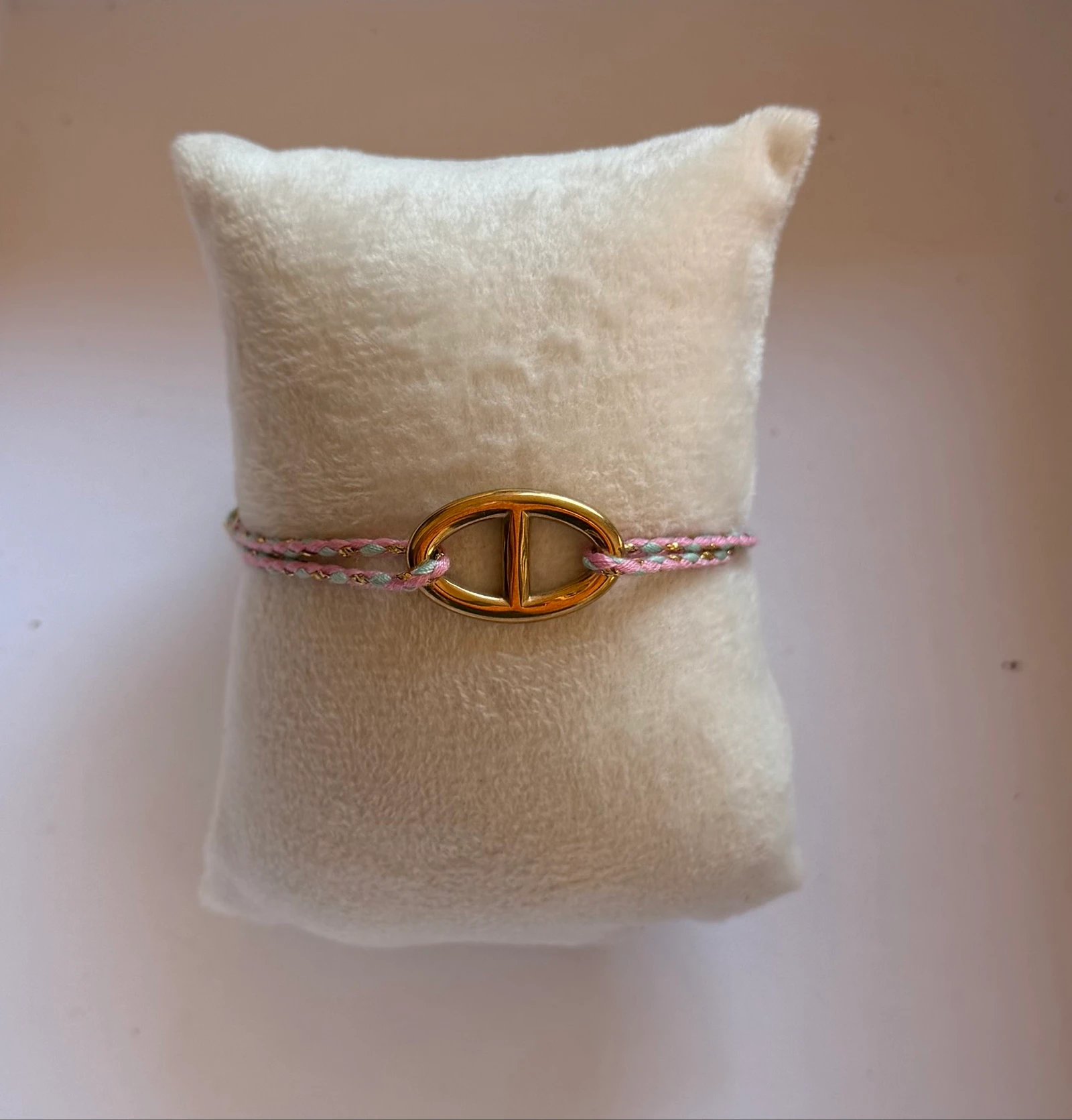 Bracelet cordon rose en acier inoxydable doré